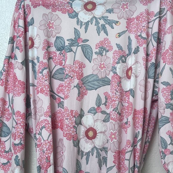 Flora Nikrooz Pink Floral Kimono Robe Ultra Soft Lightweight Lounge Wrap Large - Picture 12 of 13